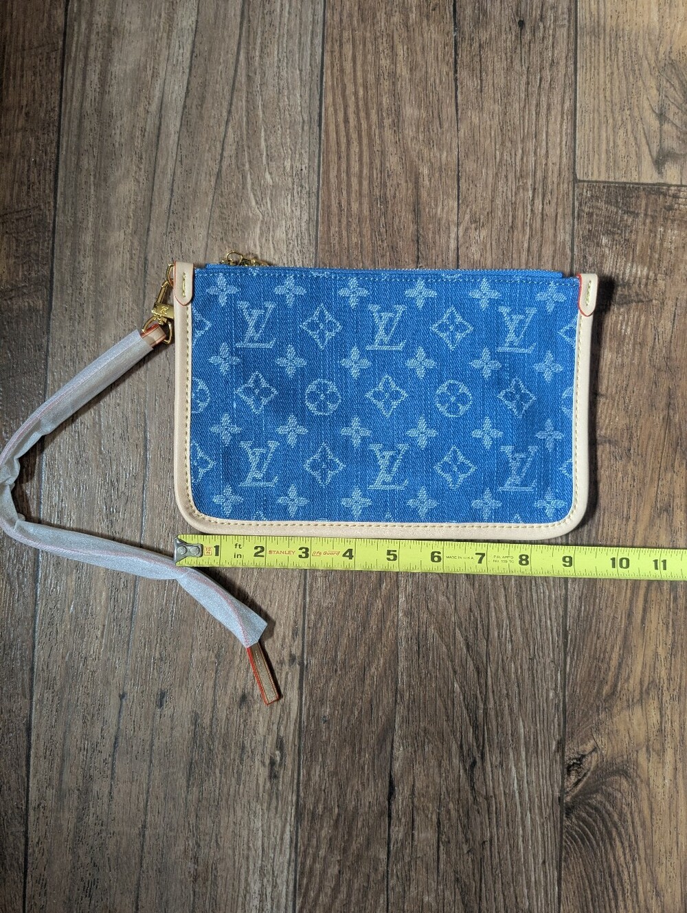Blue Monogram Denim Jean Tote Bag Purse with Matching Wristlet Pouch 3 Piece Set - Picture 5 of 16